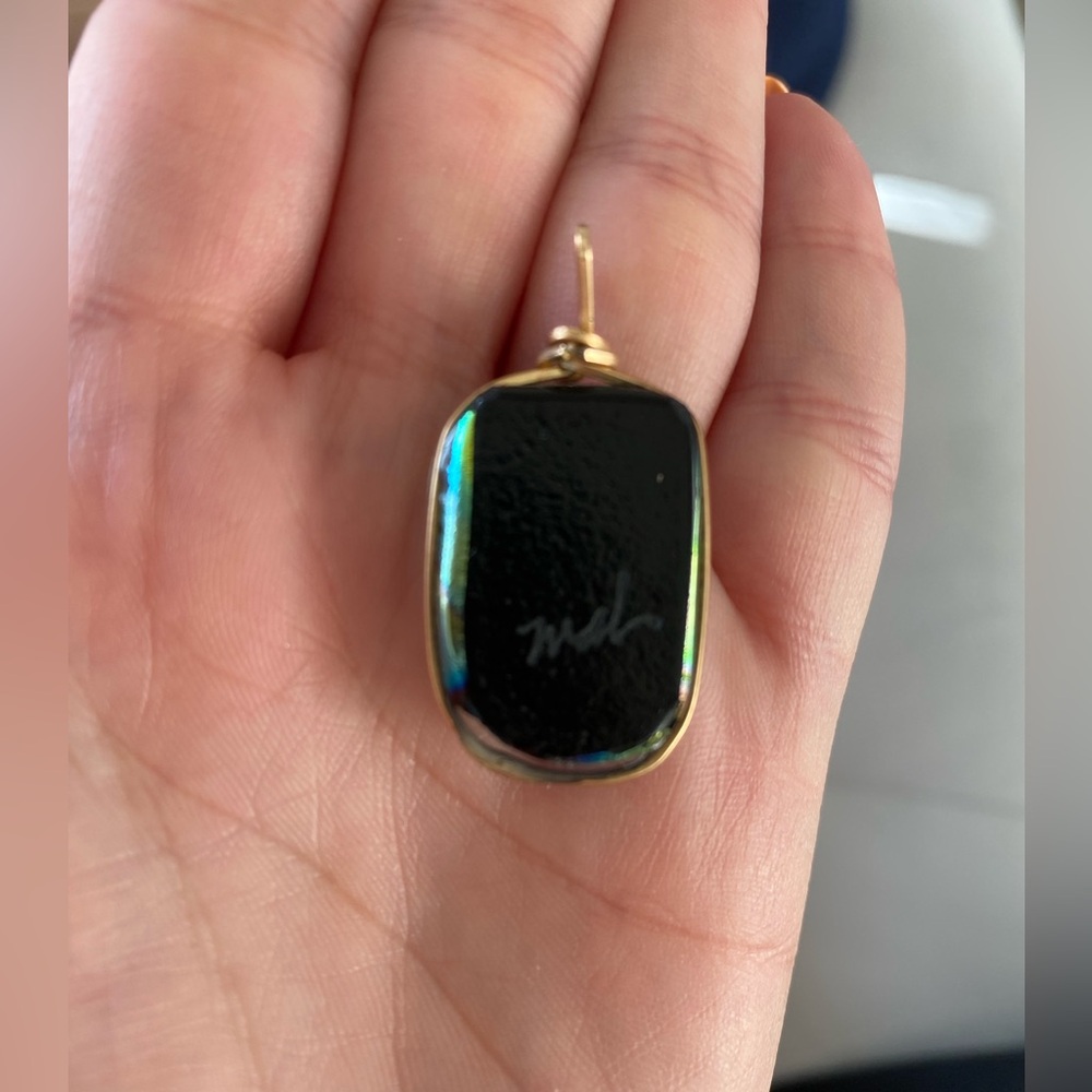 Gold, blue and green foil colored pendant - Picture 2 of 3